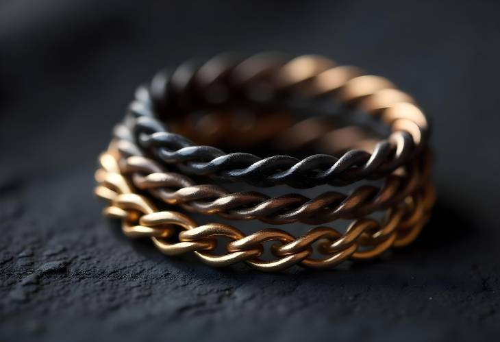 CloseUp View of Stylish Chain Bracelets Against Charcoal Background